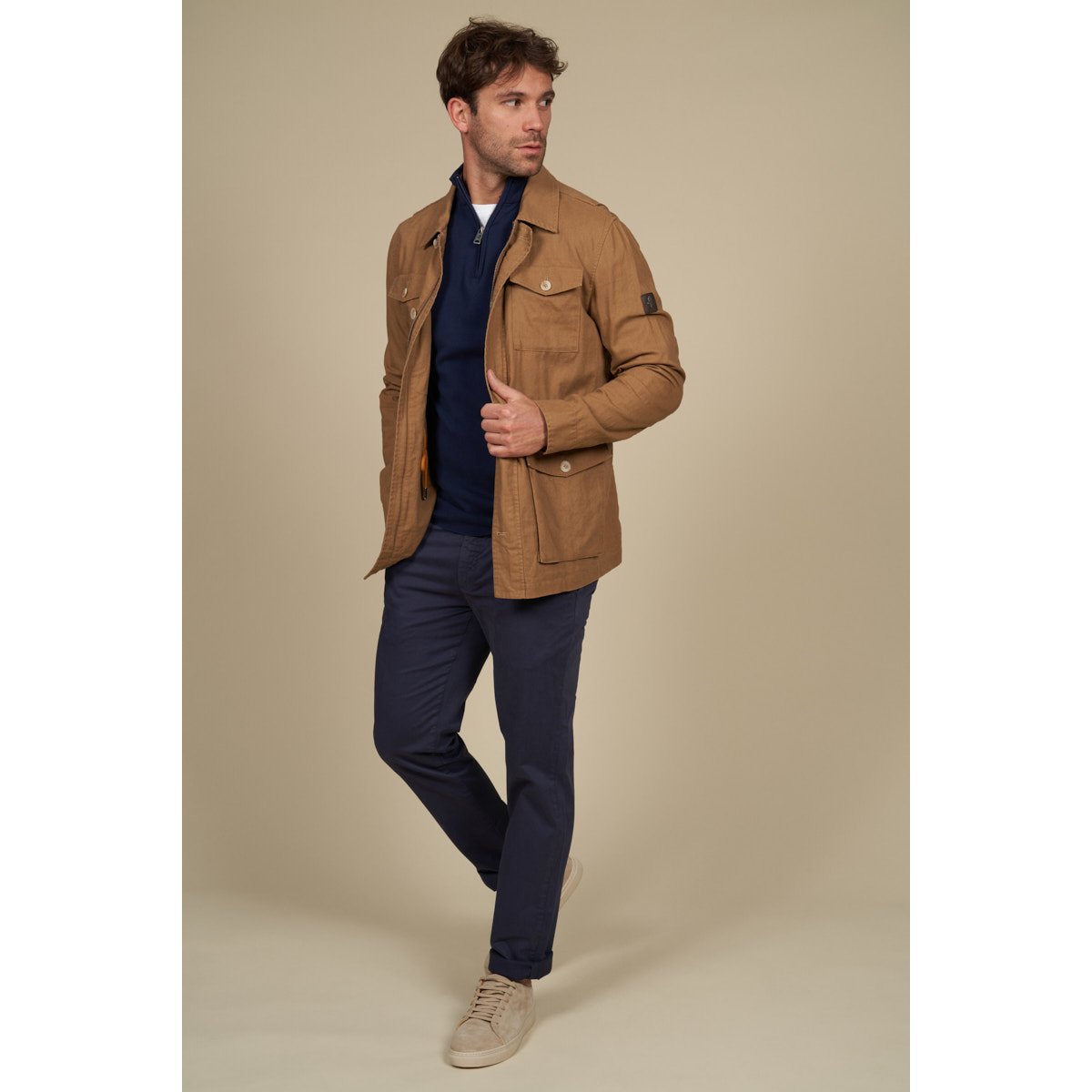 Pantalon chino fin stretch uni bleu marine, MCS