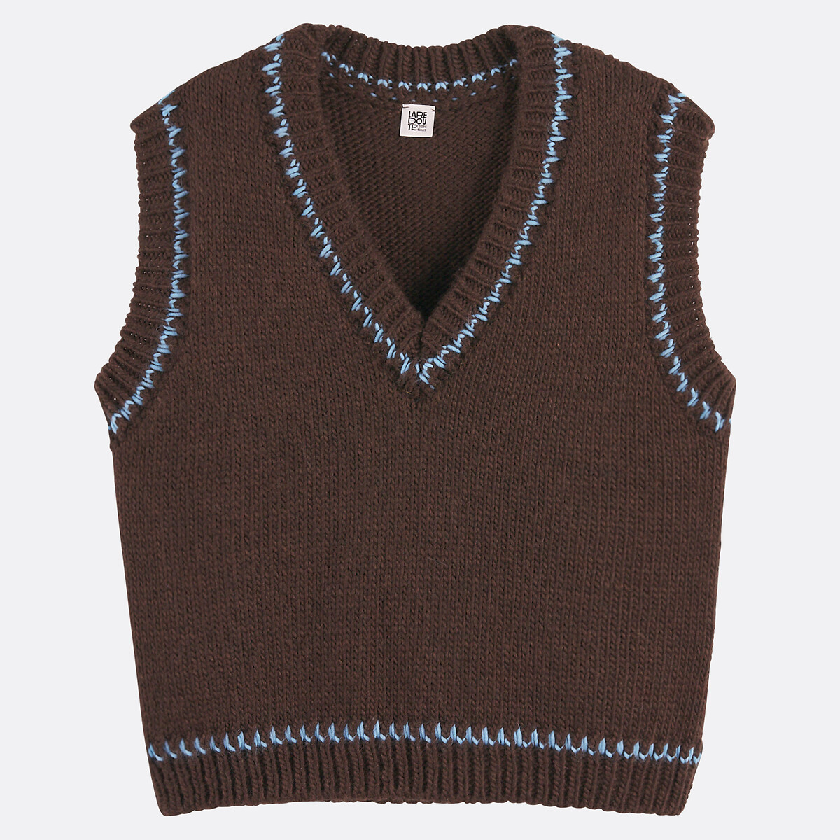 Sleeveless Chunky Knit V-Neck Jumper brown/blue, LA REDOUTE COLLECTIONS