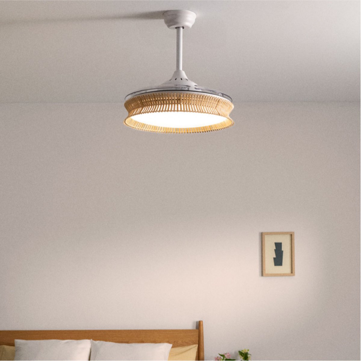 Ventilateur plafondsilencieux40 avec eclaraige sans Wi-Fi WIND CLEAR RATTAN blanc/nœud, CREATE