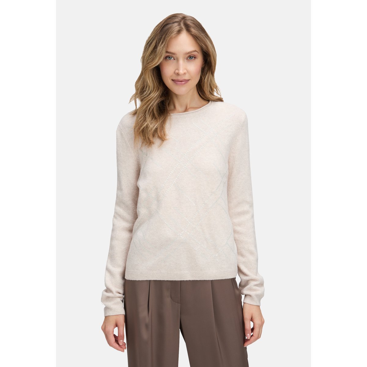 Pull-over en fine maille à application light beige melange, BETTY BARCLAY