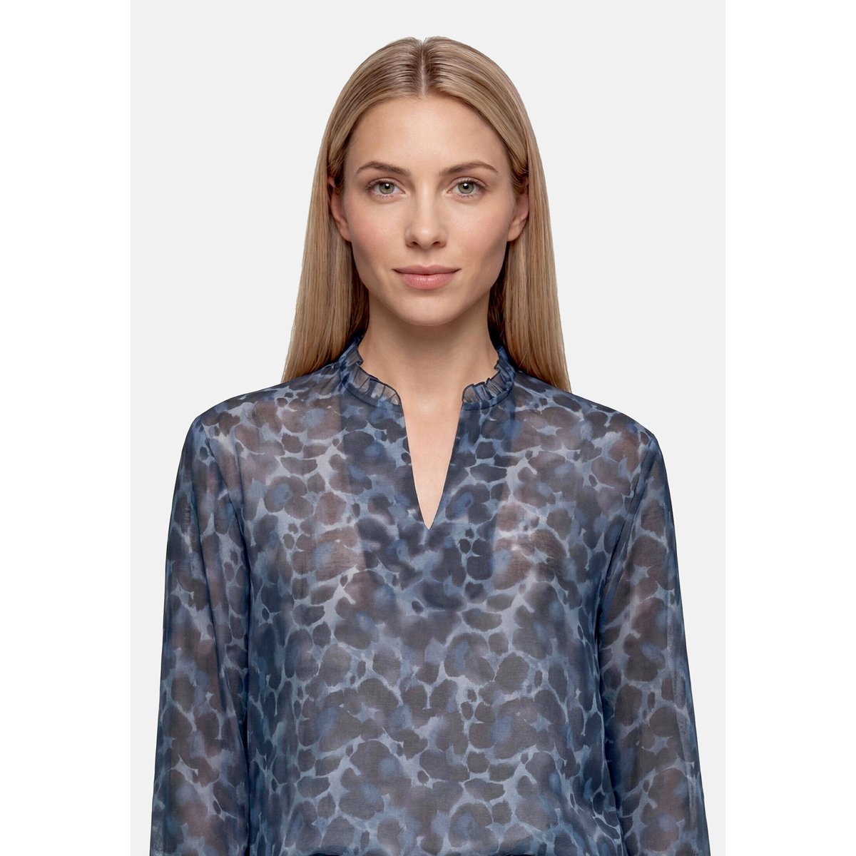 Chemisier en chiffon à imprimé animalier bleu/marron, BETTY BARCLAY