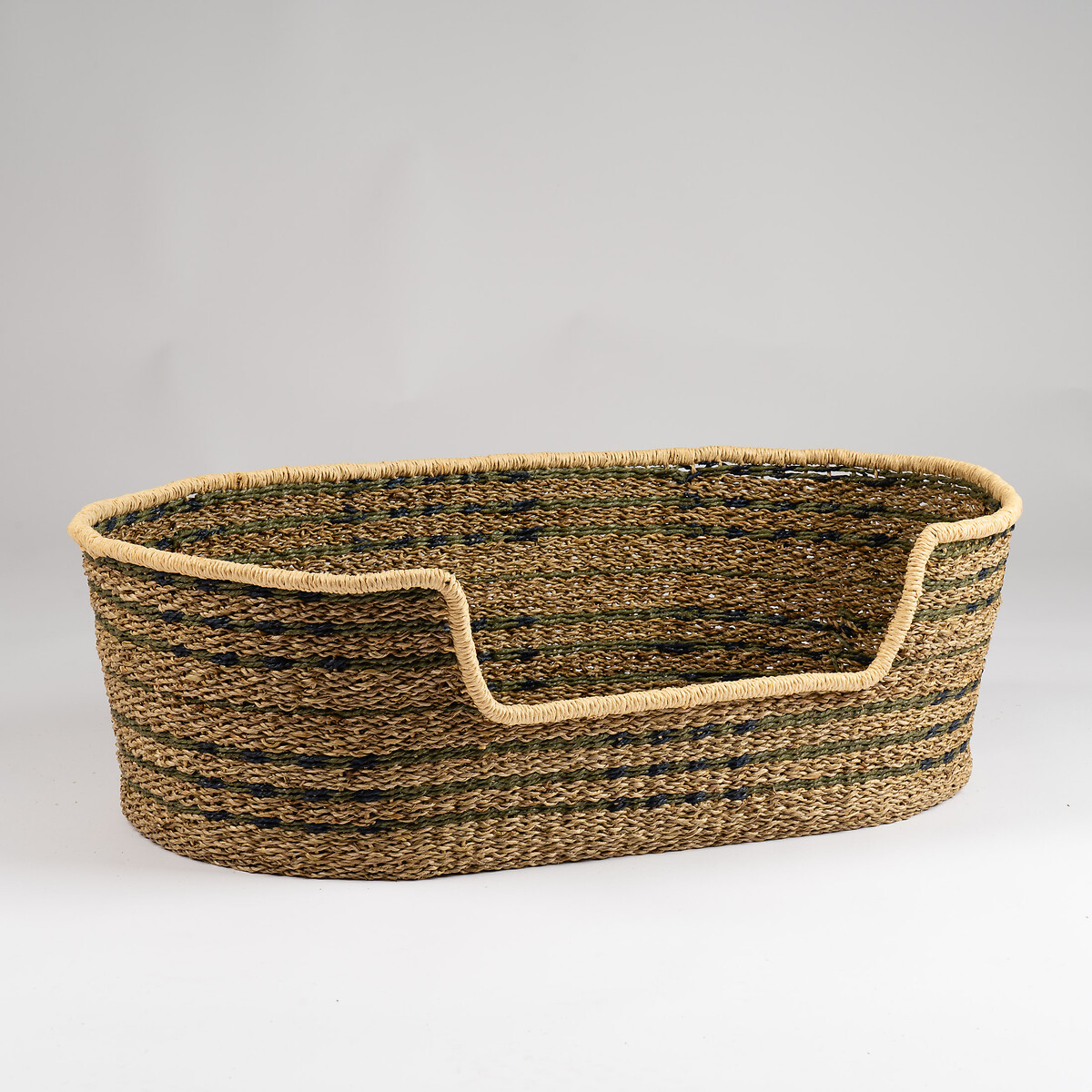 Green and Natural Check Woven Pet Bed with Cushion Medium natural, SO'HOME