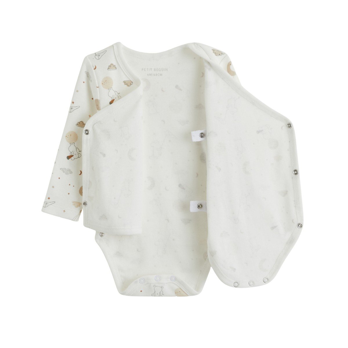 Lot de 2 bodies bébé manches longues ouverture croisée Eliah ecru, PETIT BEGUIN