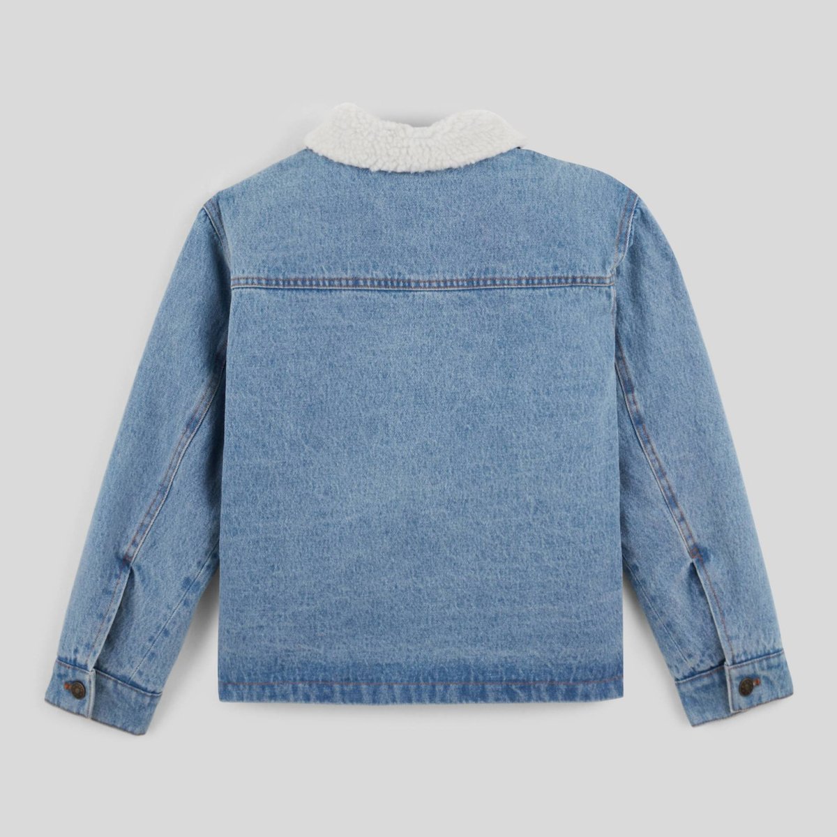 Veste en velours col amovible doublée en moumoute blue denim, MONOPRIX