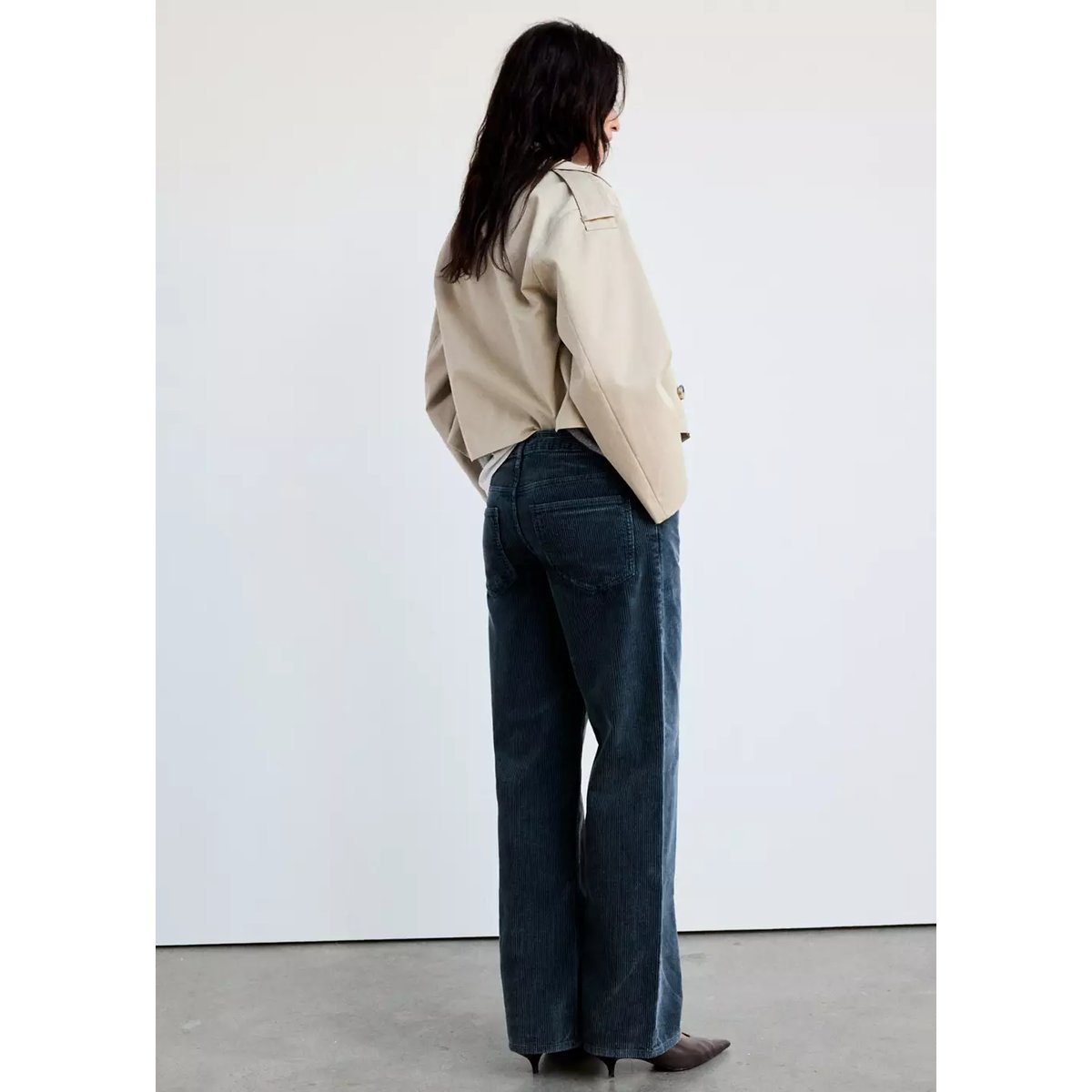 Jean en velours côtelé wide-leg bleu, MANGO