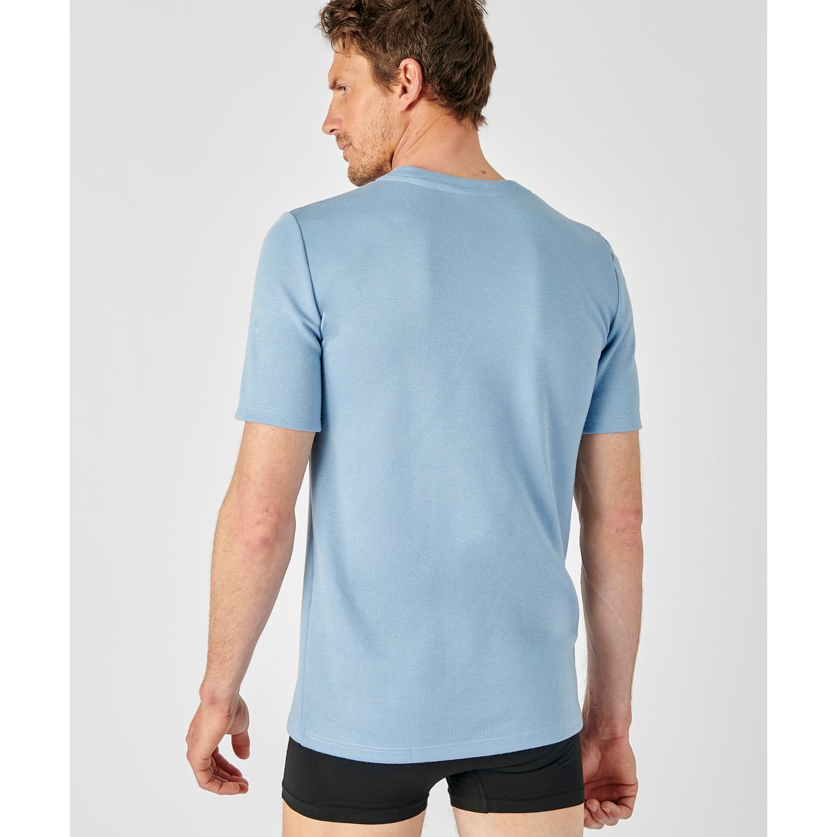 T-shirt Manches Courtes Double Face Col V bleu grisé, DAMART