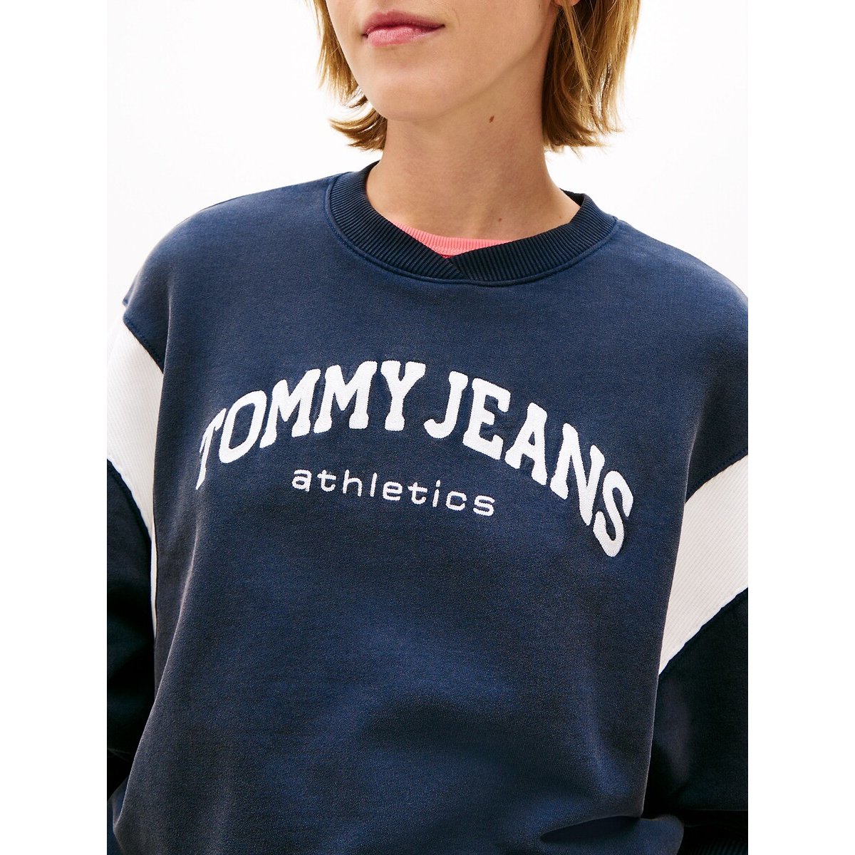 Sweat col rond, manches longues, logo marine, TOMMY JEANS