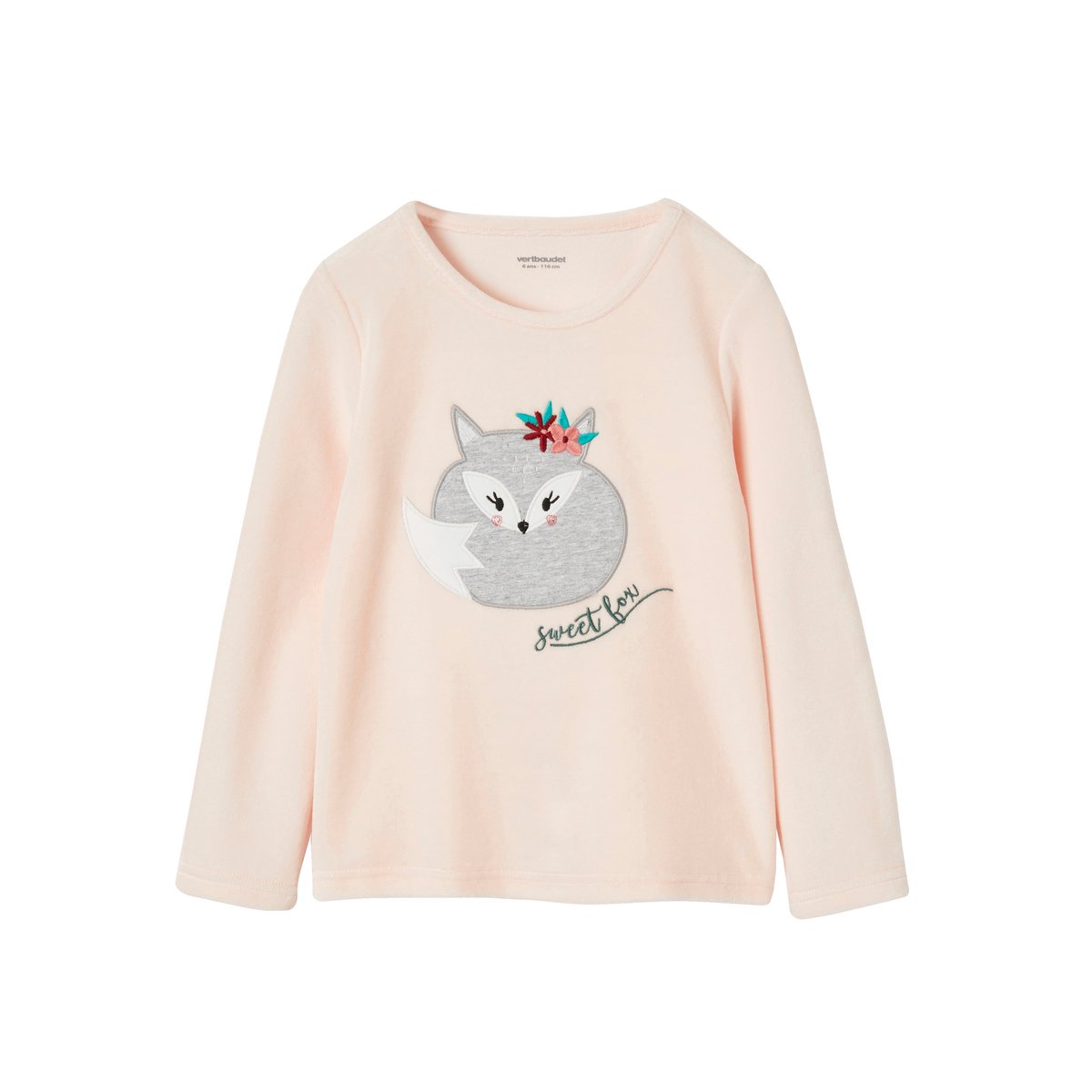Pyjama velours renard rose clair, VERTBAUDET