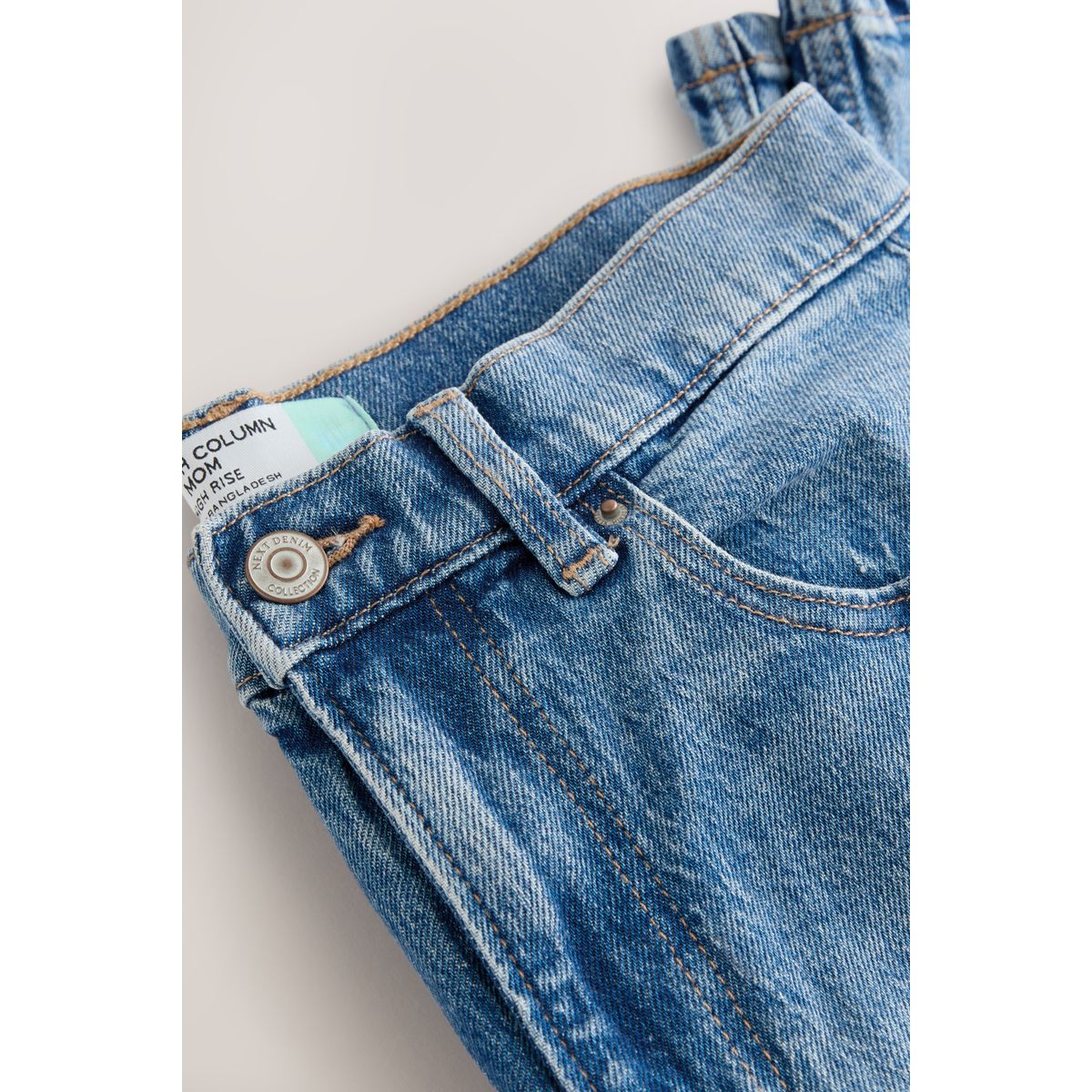 Jean mom stretch confortable jean bleu moyen, NEXT
