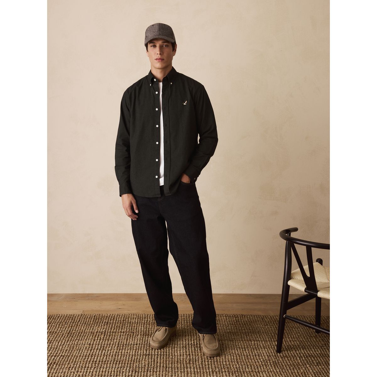 Chemise oxford effet brossé vert foncé, NEXT