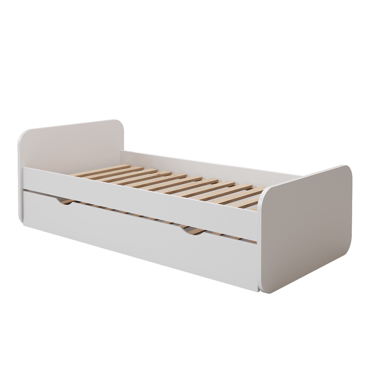 Pack lit gigogne avec 2 matelas Bois massif LUPIN blanc, AKITEN RETAIL