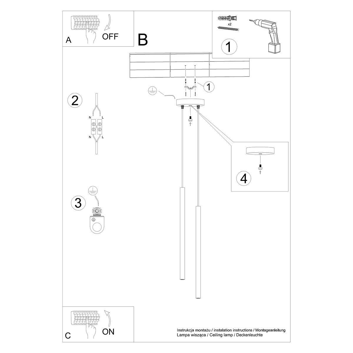 Suspension Acier Doré G9 2 Pastelo jaune, EDEN