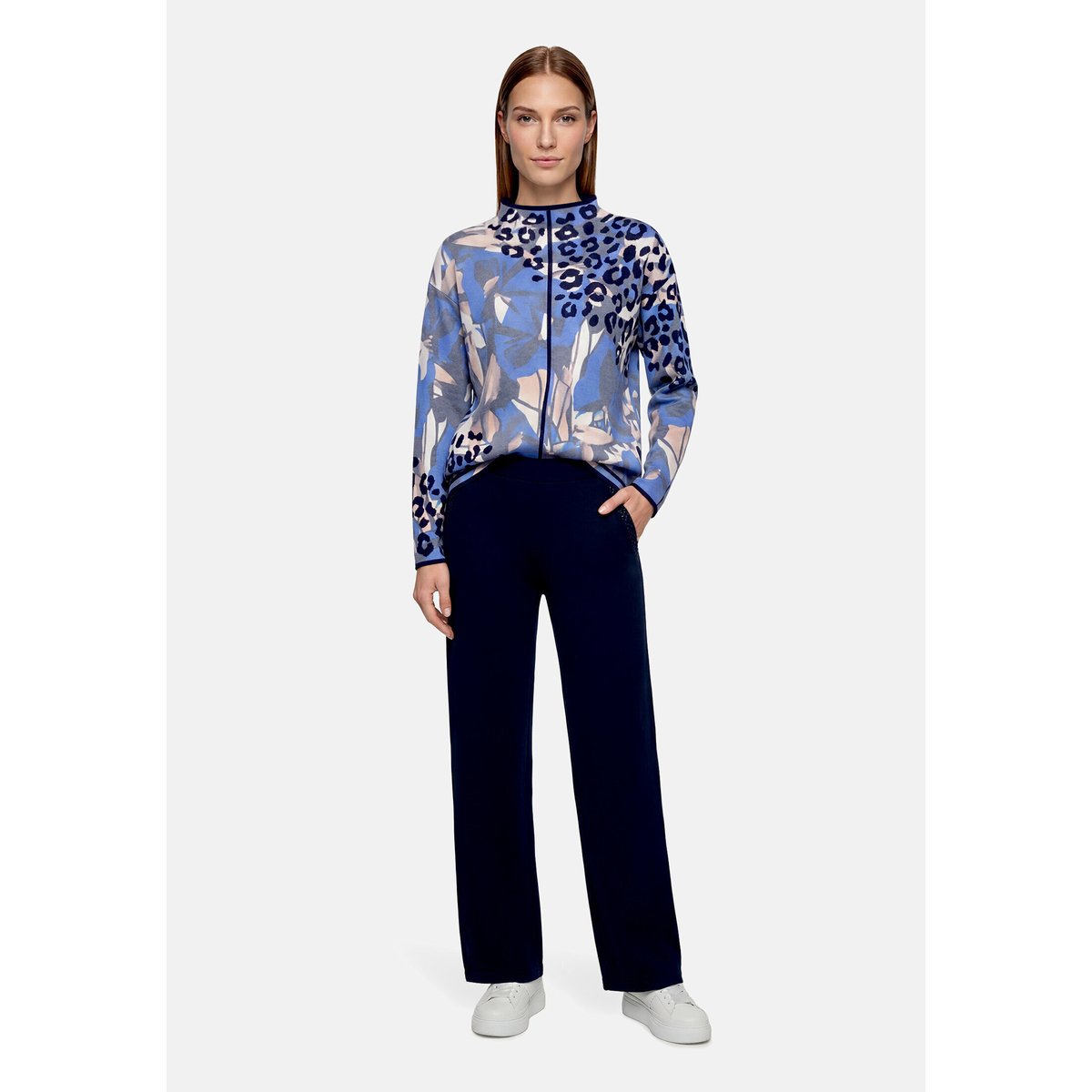 Pull-over en maille à imprimé bleu/beige, BETTY BARCLAY