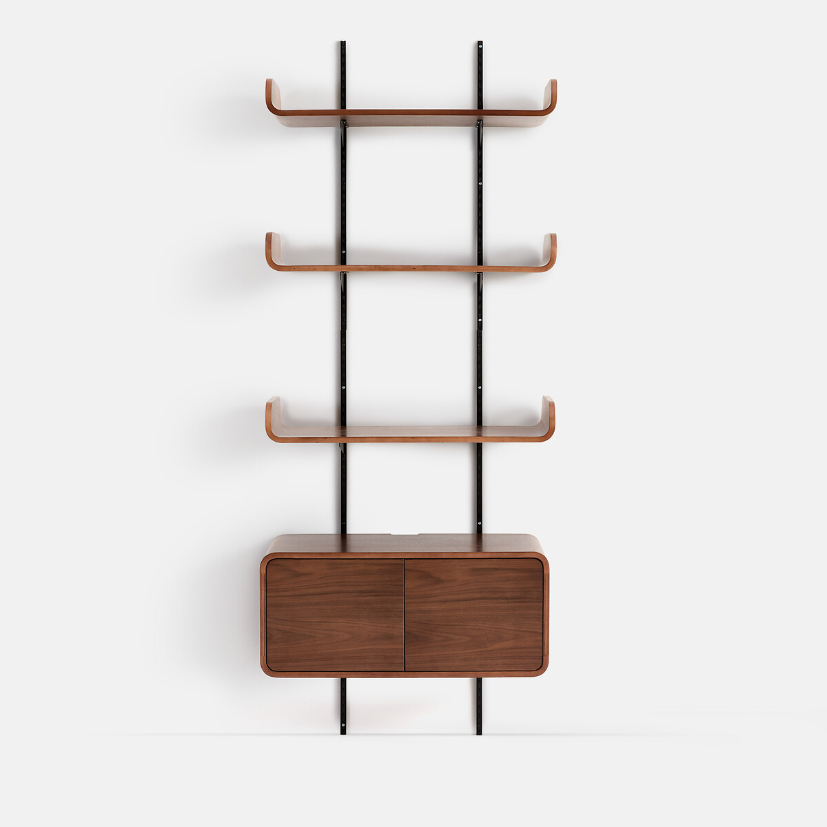 Estantería de pared, chapa de nogal, 3 estantes, 1 cajón, CELMA difuminado/negro, LA REDOUTE INTERIEURS