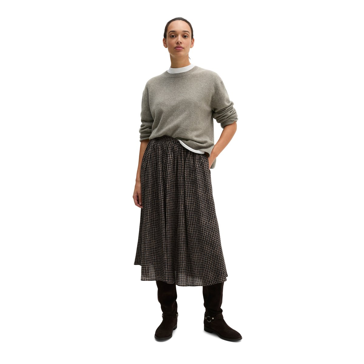 Jupe en A en viscose fluide marron, MARC O'POLO