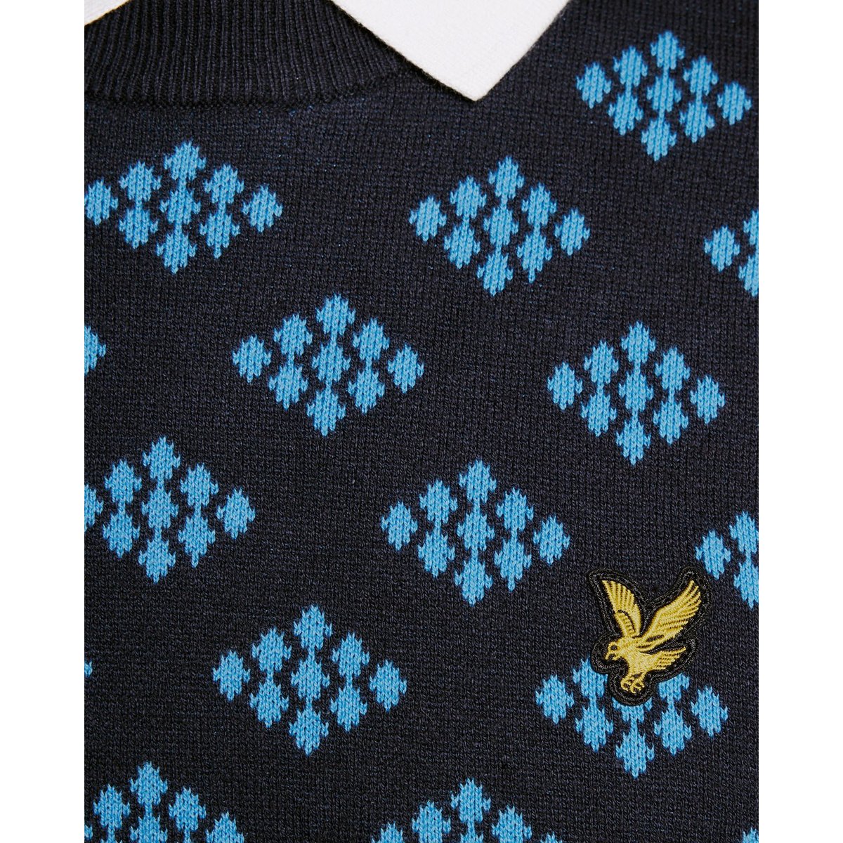 Pull en coton col rond à losanges bleu foncé marine, LYLE & SCOTT