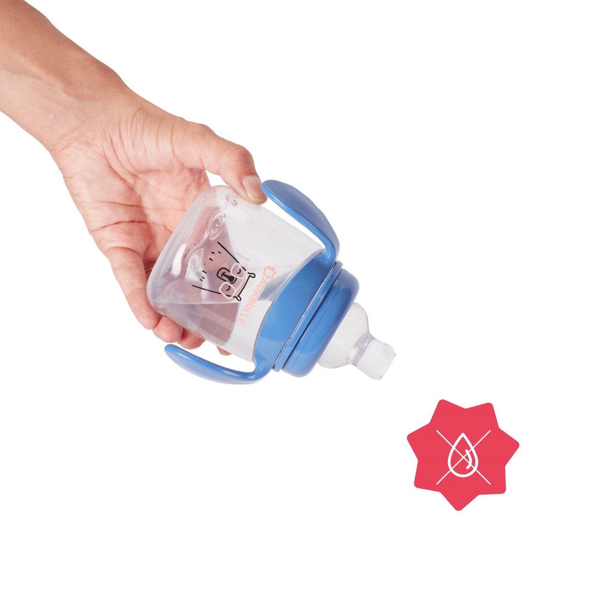 Tasse anti‑fuite bébé avec anses 180 ml bleu, BADABULLE