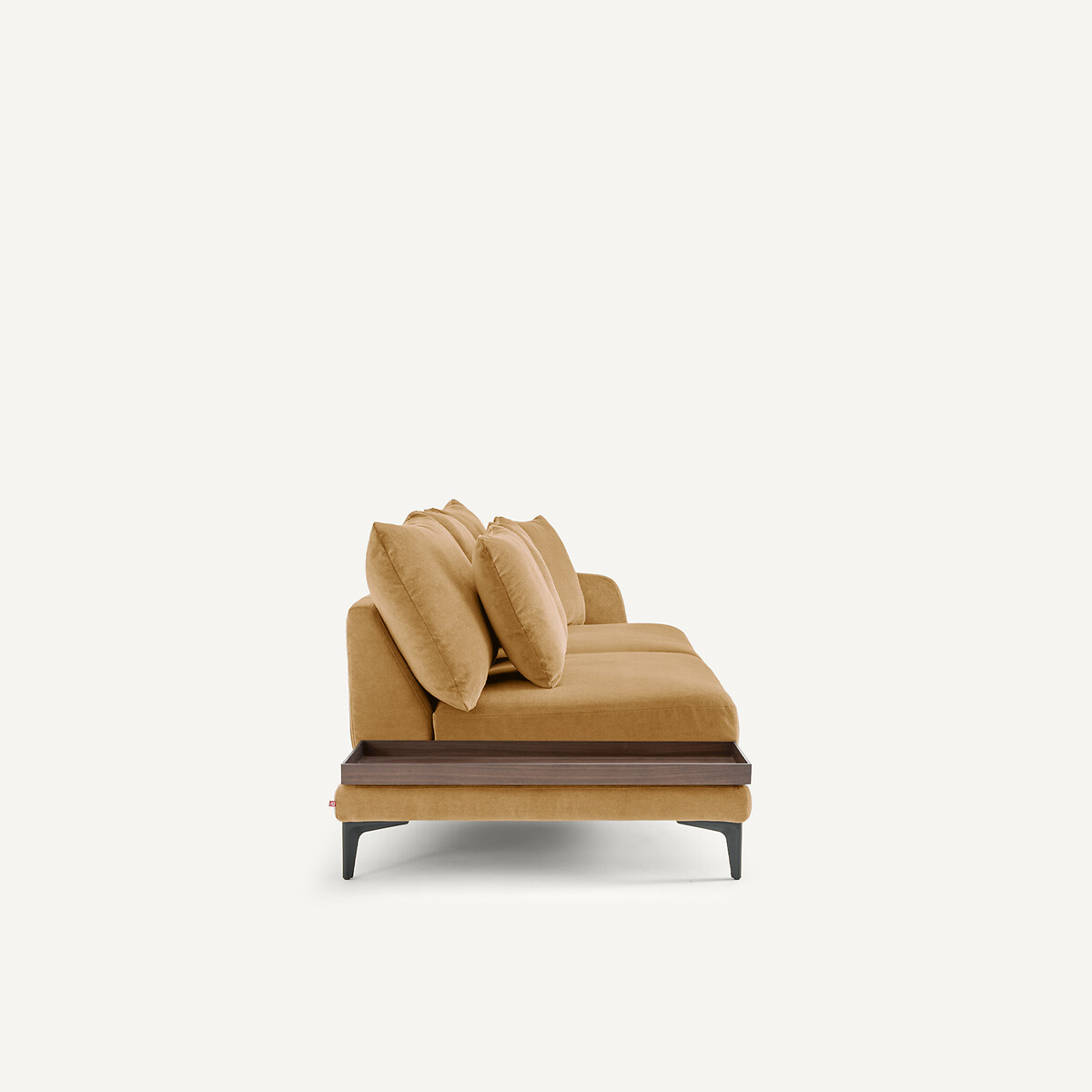 Demi-canapé avec plateau, en velours stone, MODERNISTE caramel, EMMANUEL GALLINA X AM.PM
