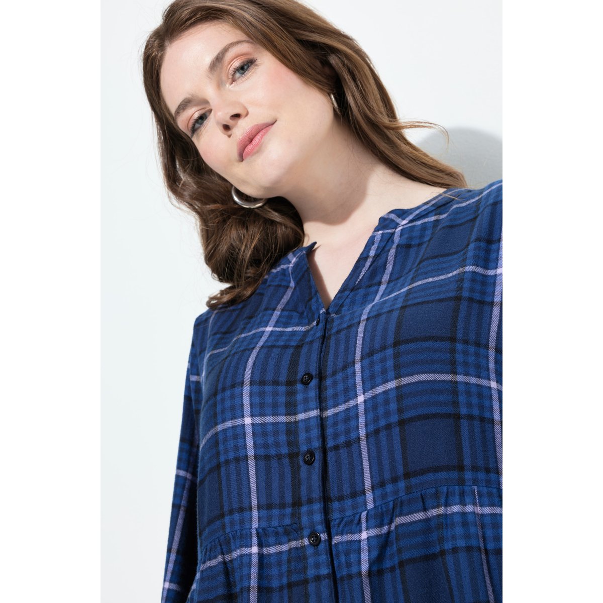 Robe à carreaux, volant à la base marine, ULLA POPKEN