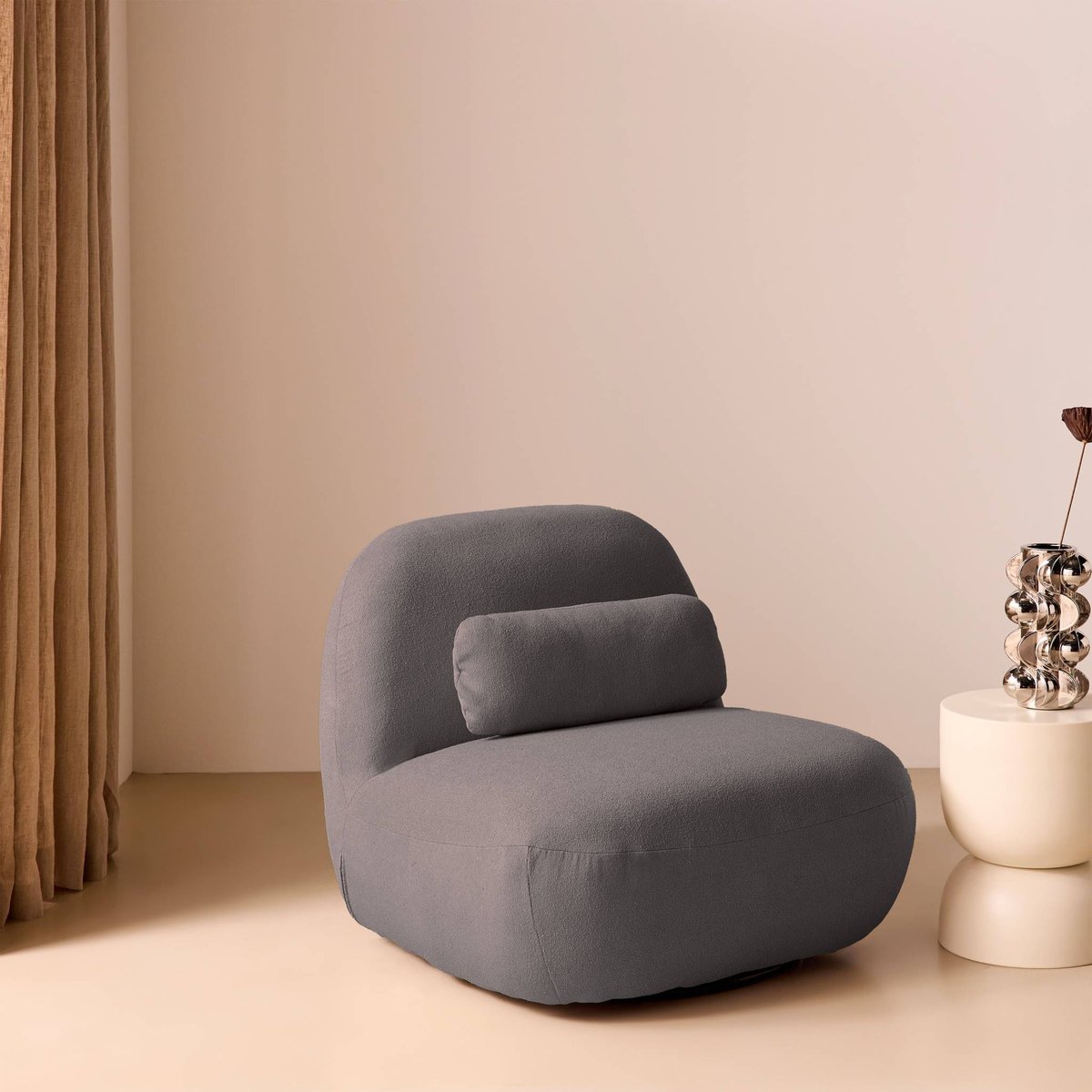 Fauteuil pivotant 360 bouclette texturée SPINO kaki foncé, SWEEEK