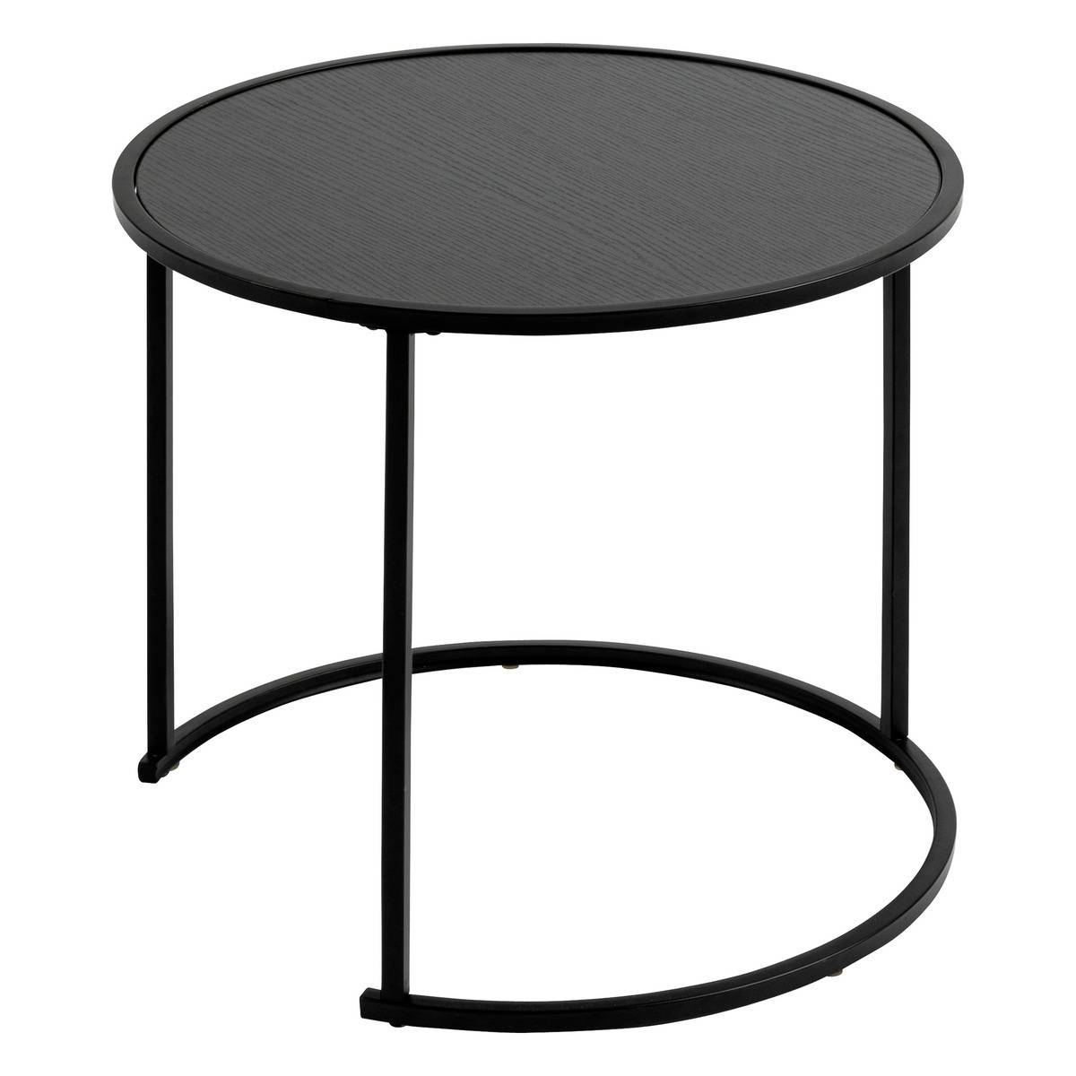 Lot de 3 tables gigognes en métal plateau effet bois NOAN noir, ATMOSPHERA