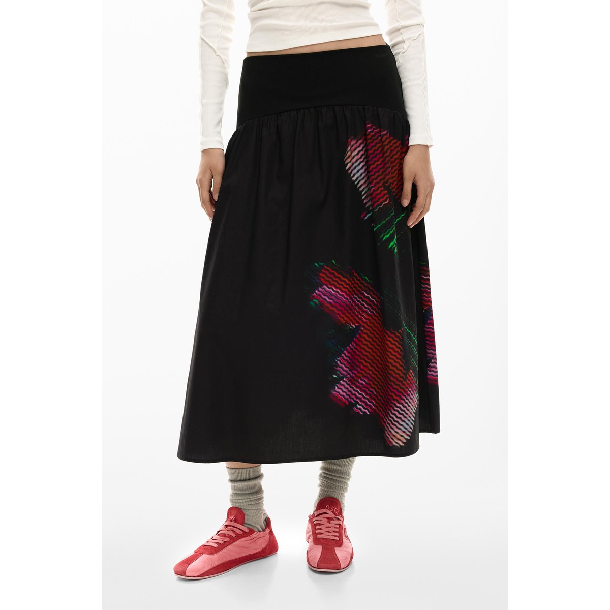 Jupe midi pixellisée noir, DESIGUAL