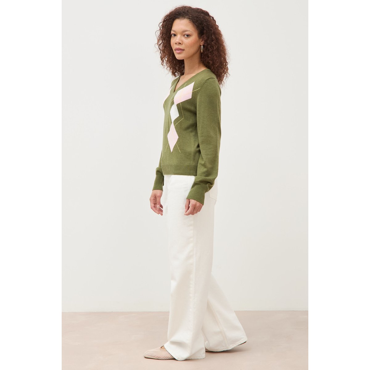 Pull col v manches longues vert, BONOBO