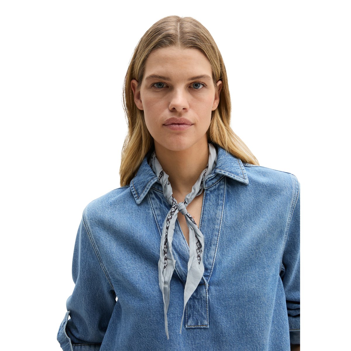 Foulard triangle en modal et coton mélangés bleu moyen, MARC O'POLO