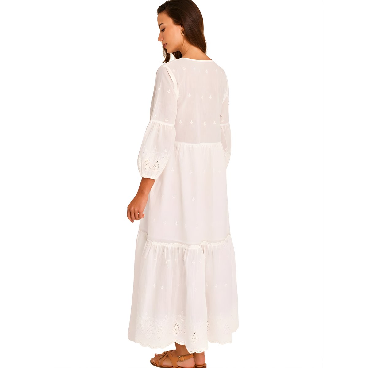 Robe estivale longue manches trois-quart Boho Chic blanc, SELMARK MARE