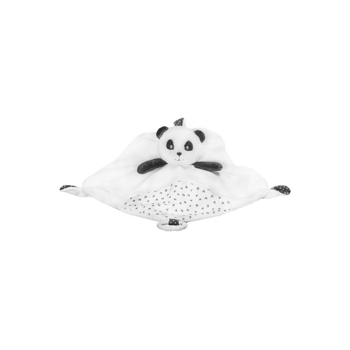 Doudou plat panda CHAO CHAO blanc, gris anthracite, SAUTHON