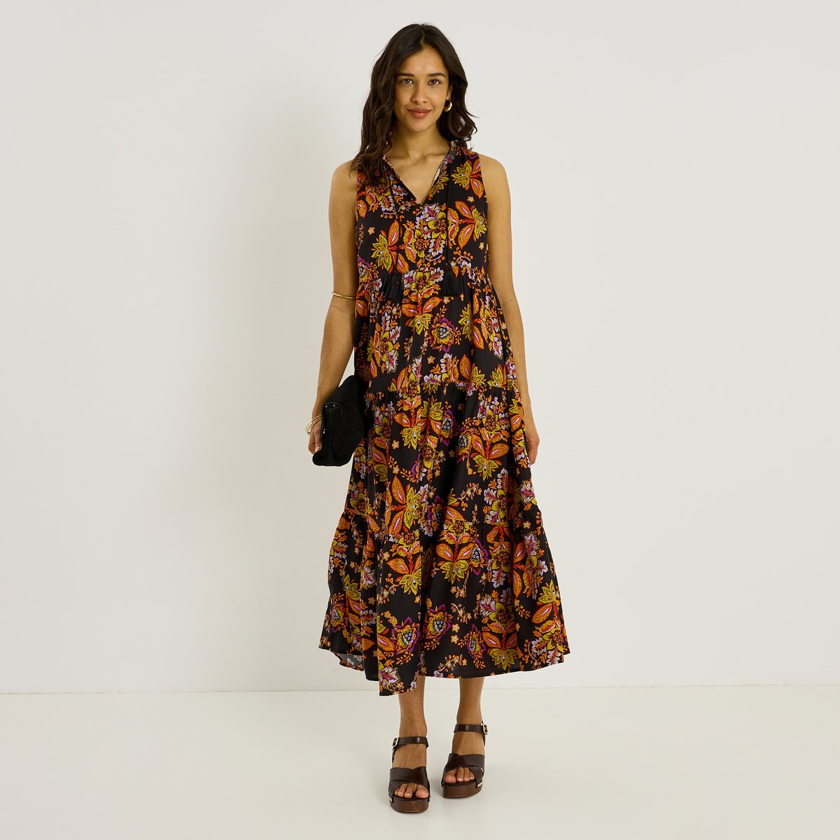Robe longue sans manches imprimé bohème bleu multicolore, GRAIN DE MALICE