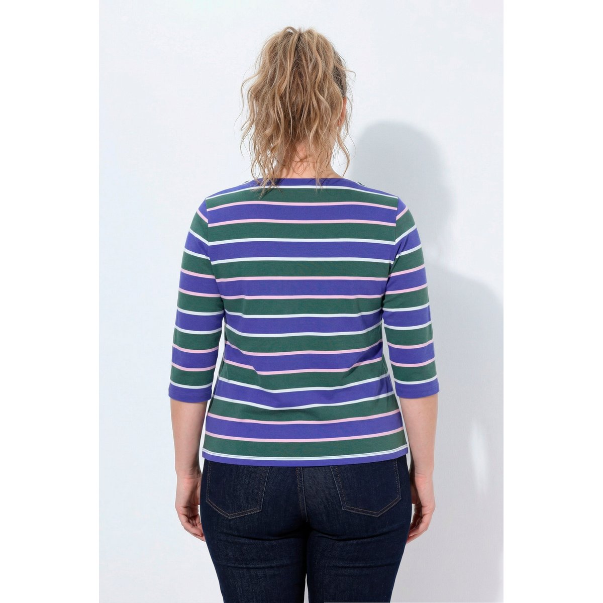 T-shirt rayé en coton bio, encolure bateau bleu clair brillant, ULLA POPKEN