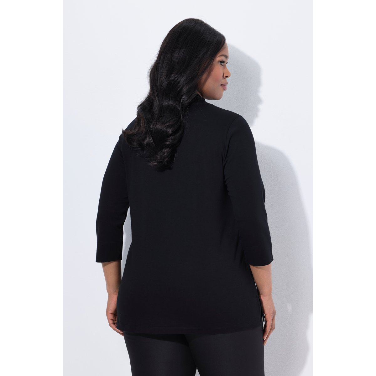 T-shirt à col montant et manches 3/4 noir, ULLA POPKEN