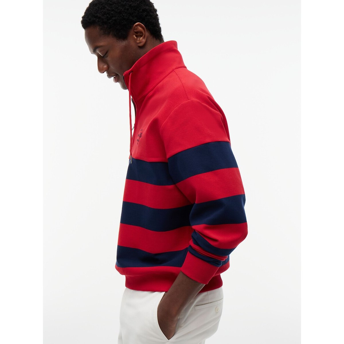 Sweat demi-zippé col montant rouge/marine, TOMMY HILFIGER
