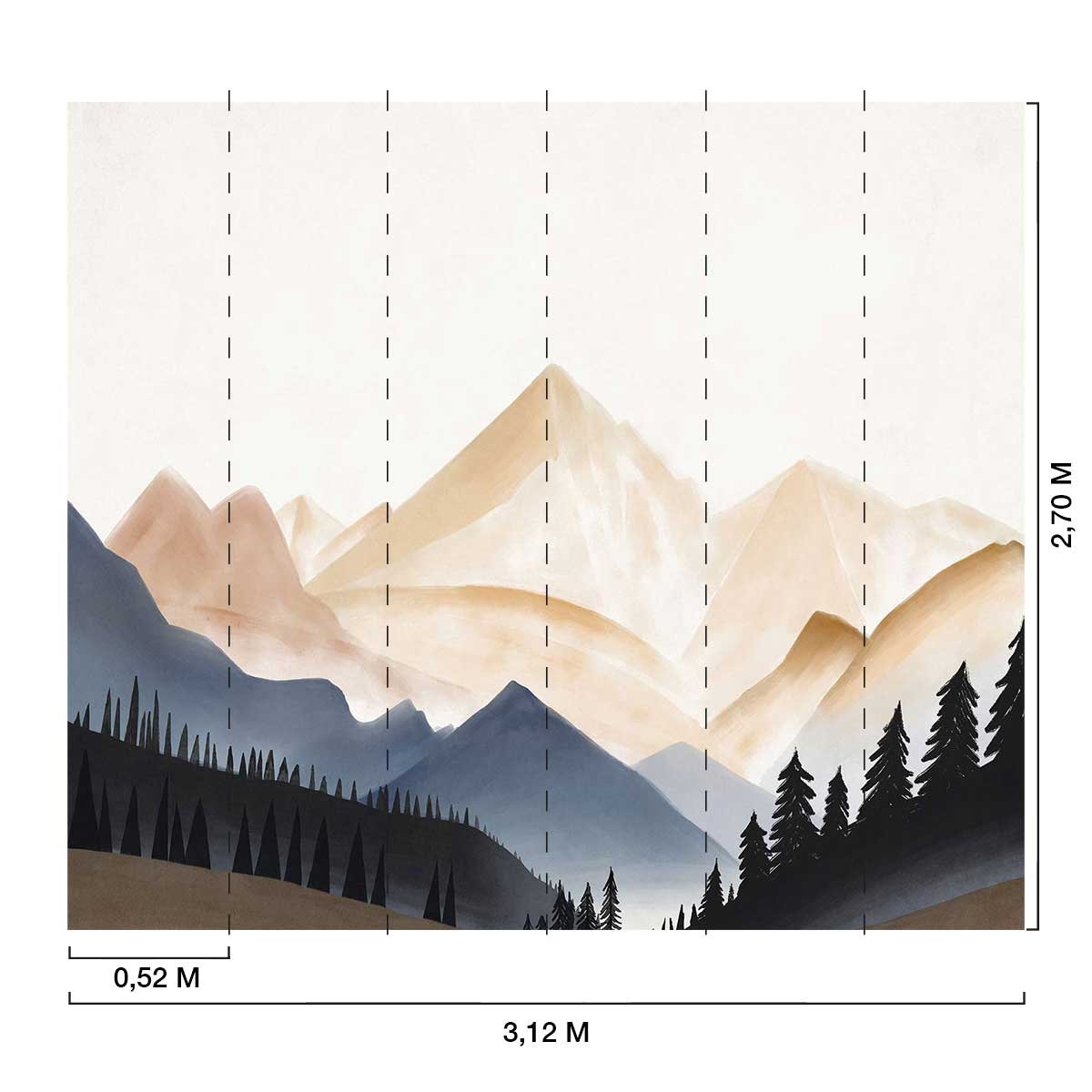 Papier peint silhouette de montagne multicolore, HEXOA