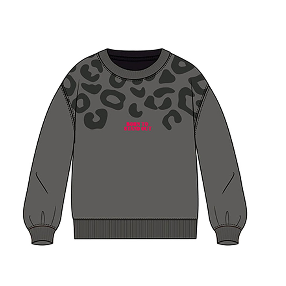 Sweat-shirt en molleton fille imprimé léopard gris, BOBOLI