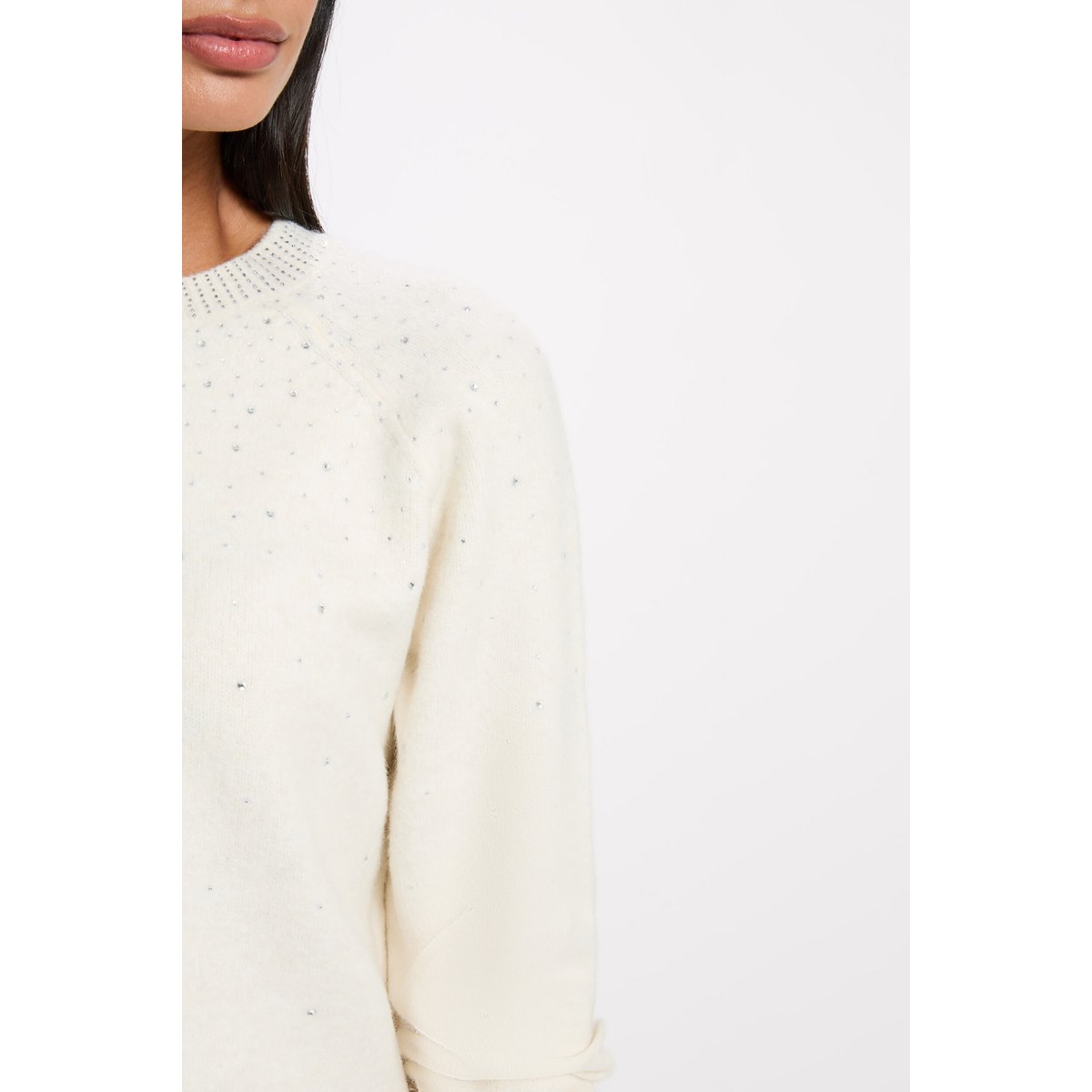 Pull ajusté strass ivoire, MORGAN