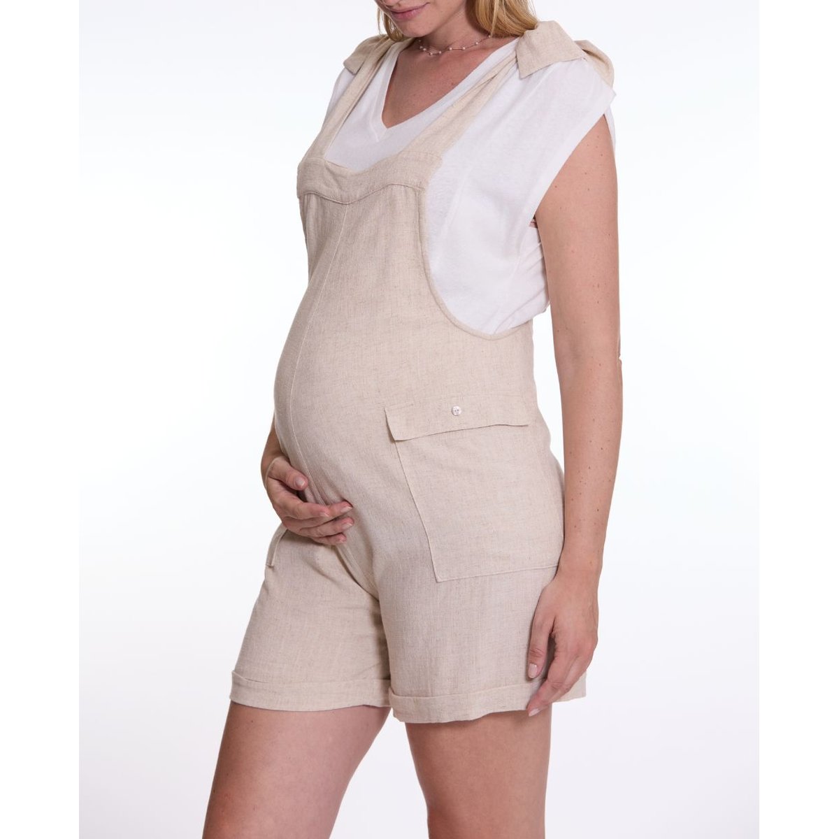 Salopette short de maternité Eloise naturel, CACHE COEUR