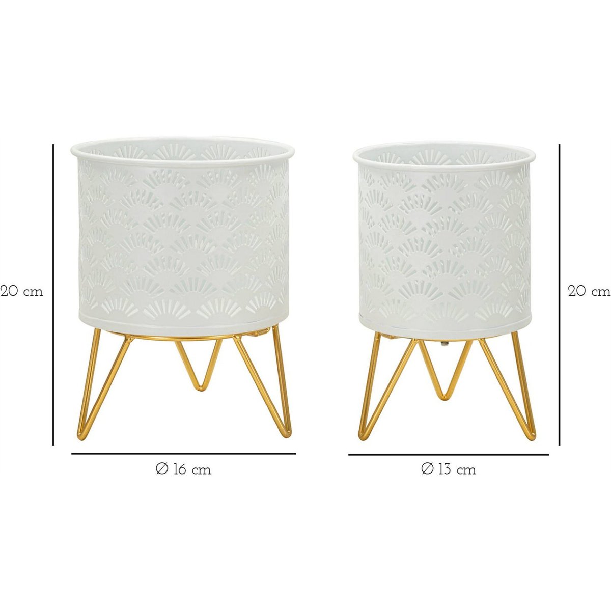 Lot de 2 cache-pots en fer ajouré GLAM blanc et doré, RECOLLECTION
