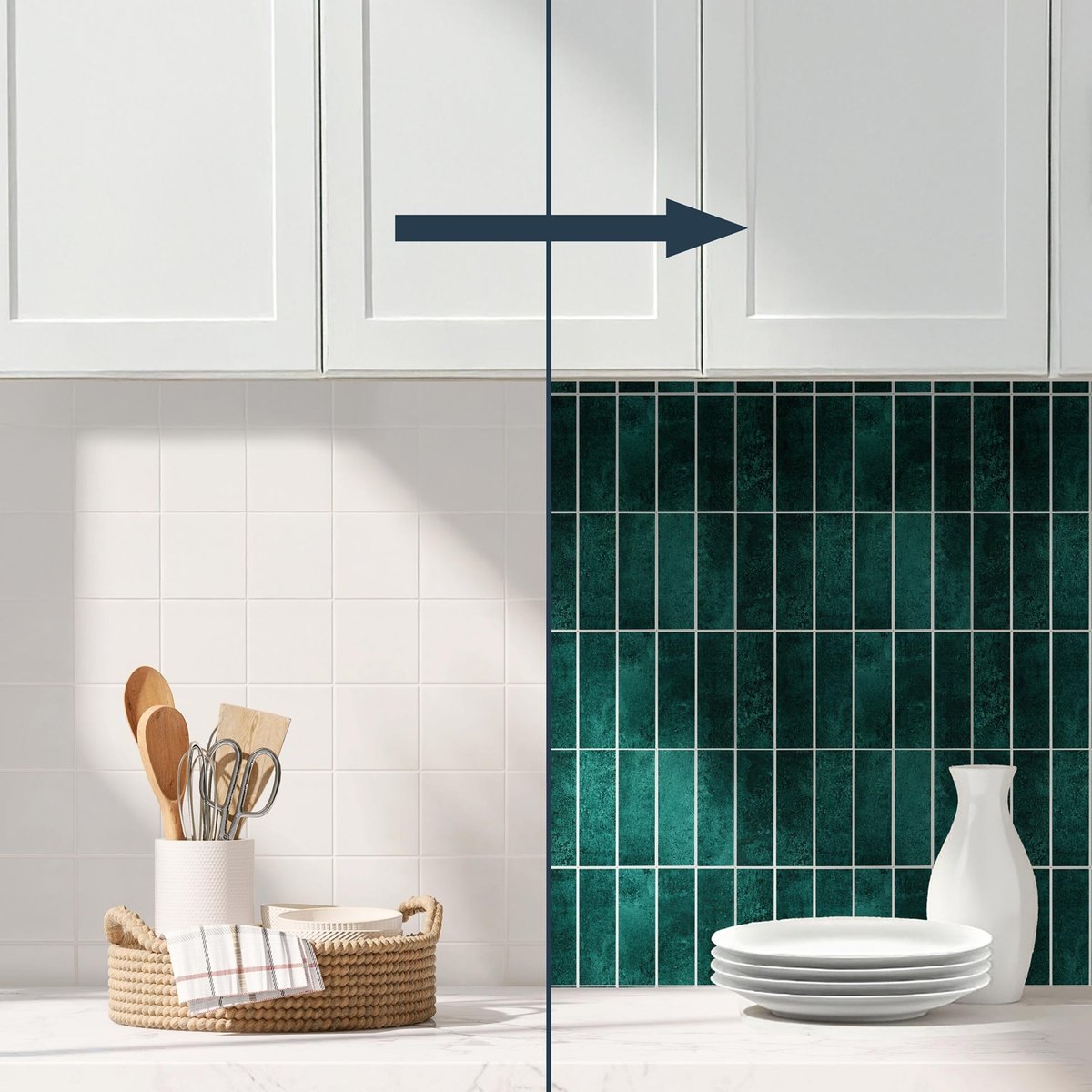 Crédence adhésive murale 3D - Effet carrelage 4 pièces couleur unique, DOUCEUR D'INTÉRIEUR