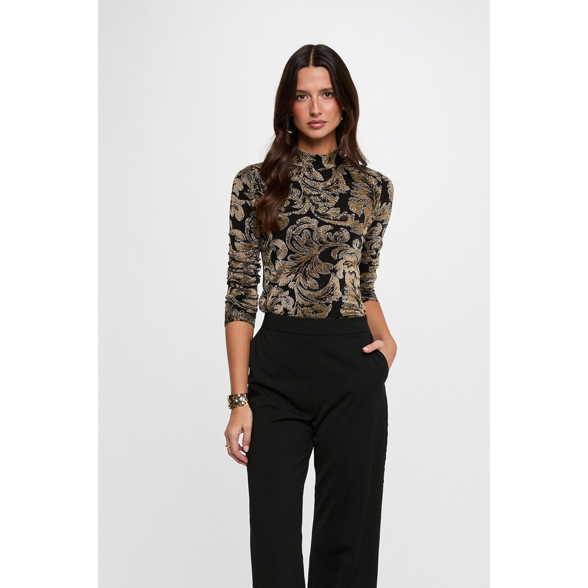 T-shirt col montant noir, MORGAN