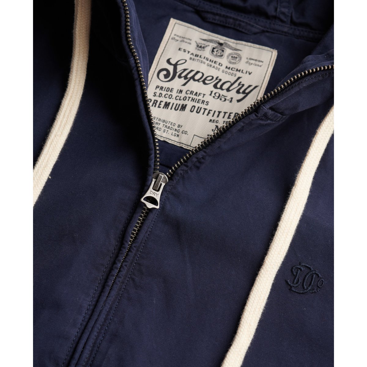 Veste à capuche en twill lavé bleu marine profond, SUPERDRY