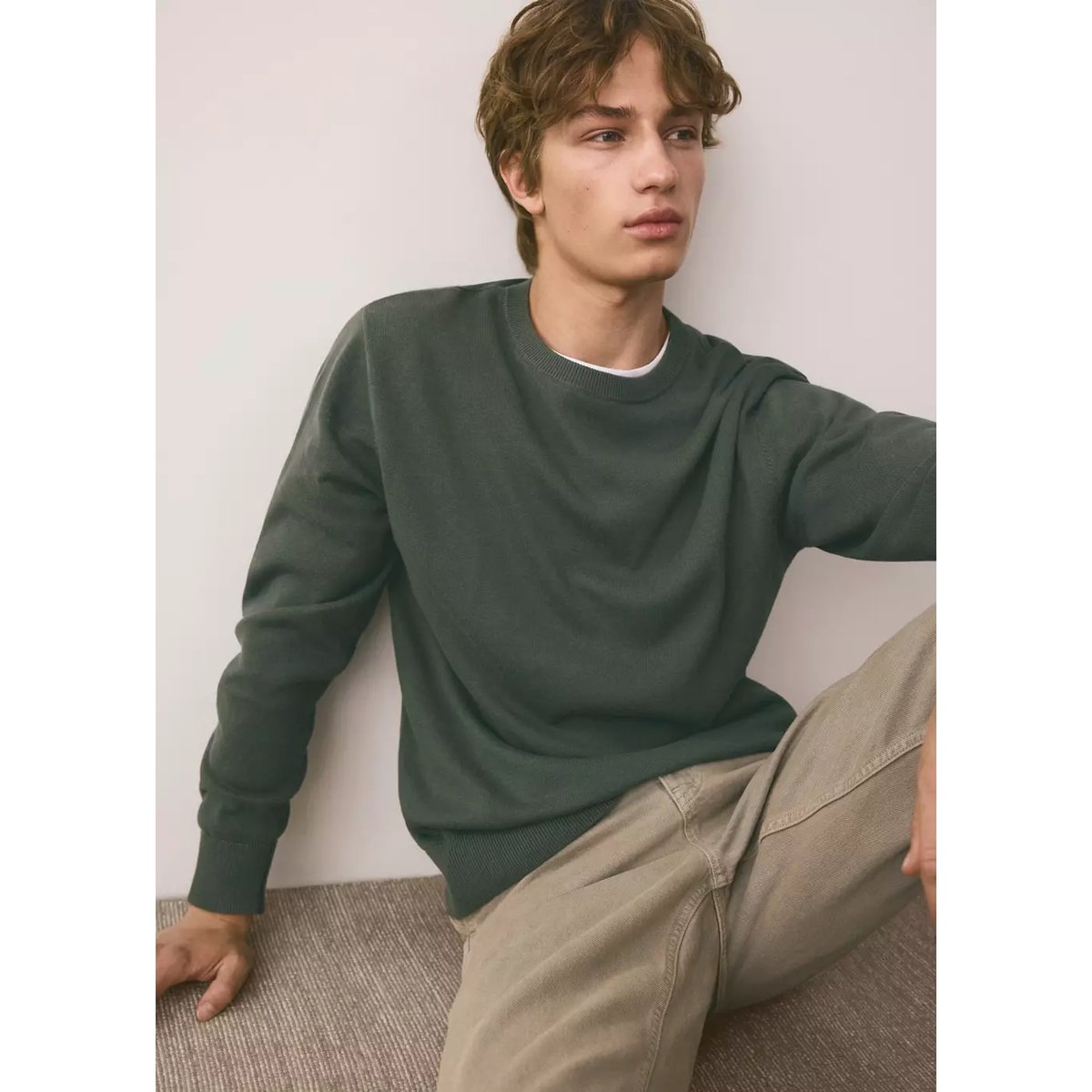 Pull-over maille coton vert, MANGO TEEN