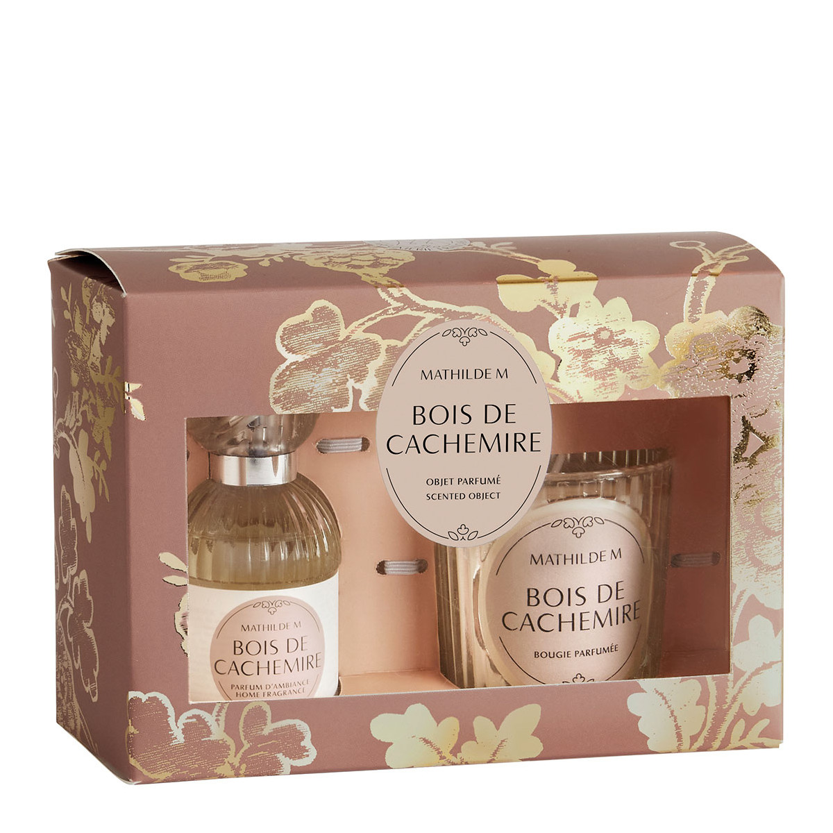 Coffret parfum et bougie Bois de Cachemire TRÉSOR DE FLEURS rose, MATHILDE M