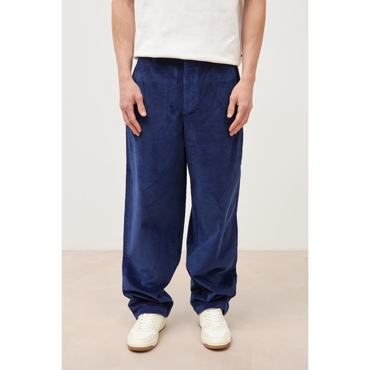 Pantalon large en velours longueur 32 bleu foncé, BONOBO