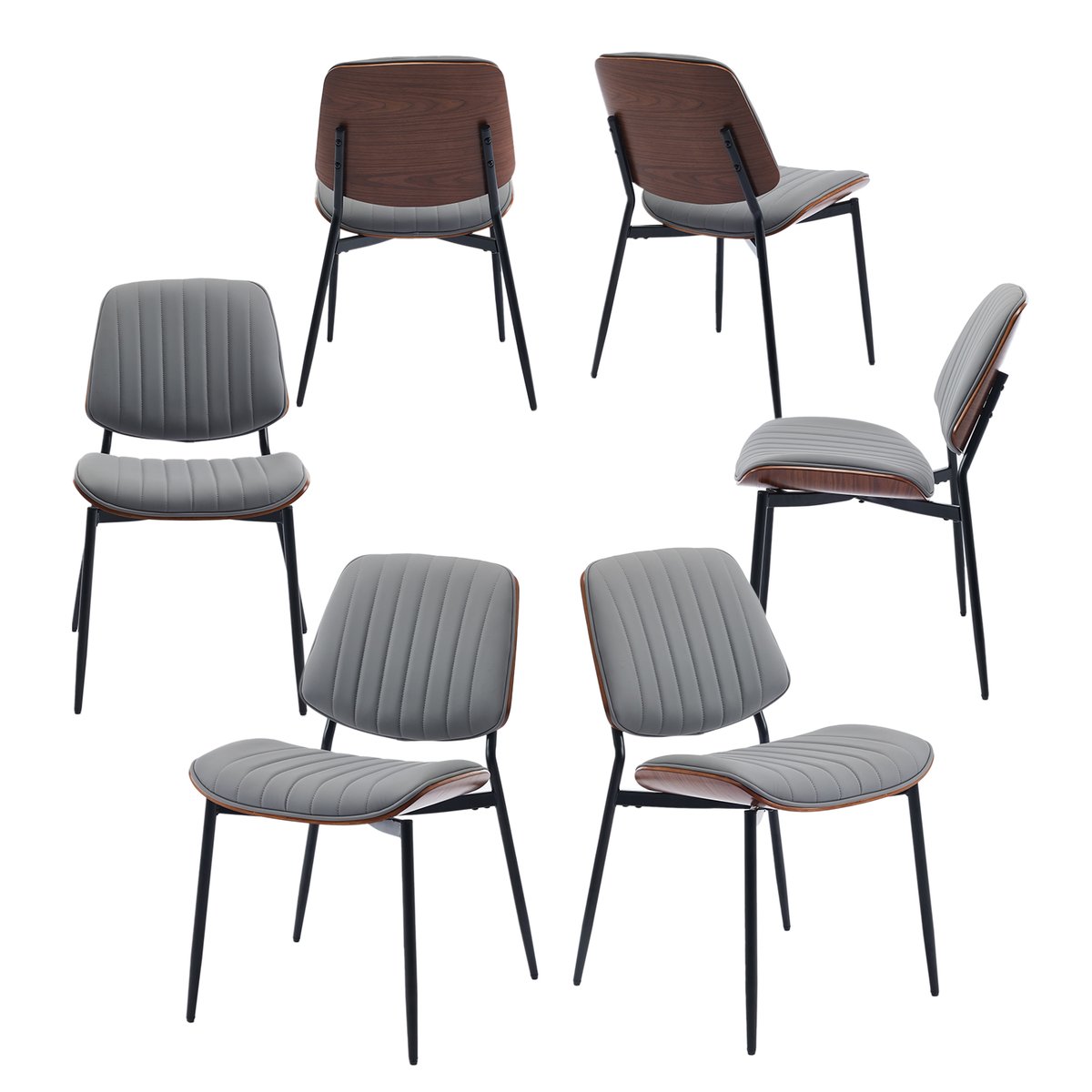 Lot de 6 chaises de salle à manger avec dossier bois courbé, FORDY gris, MEUBLES COSY