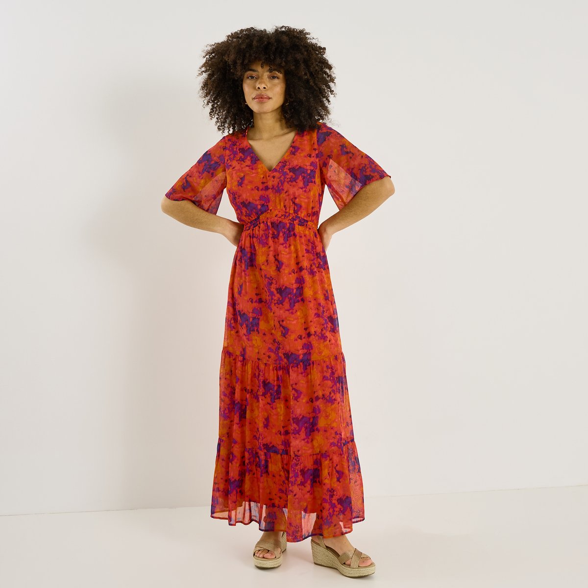 Robe longue habillée motif abstrait rose, GRAIN DE MALICE