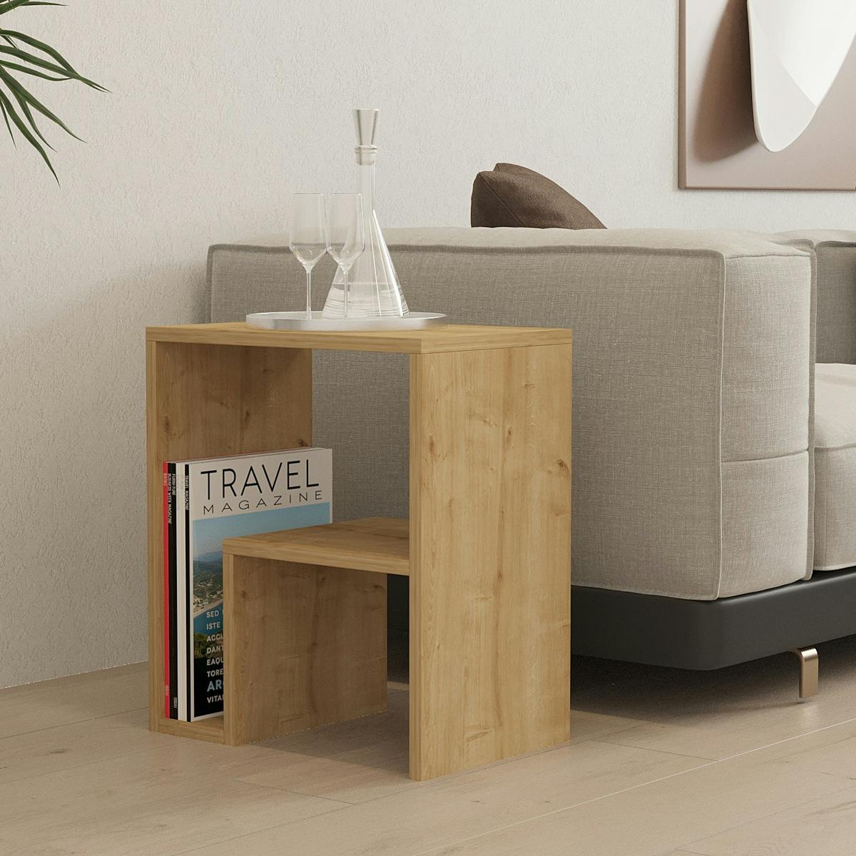 Table d'appoint rectangulaire forme L MARFA chêne, PIER IMPORT