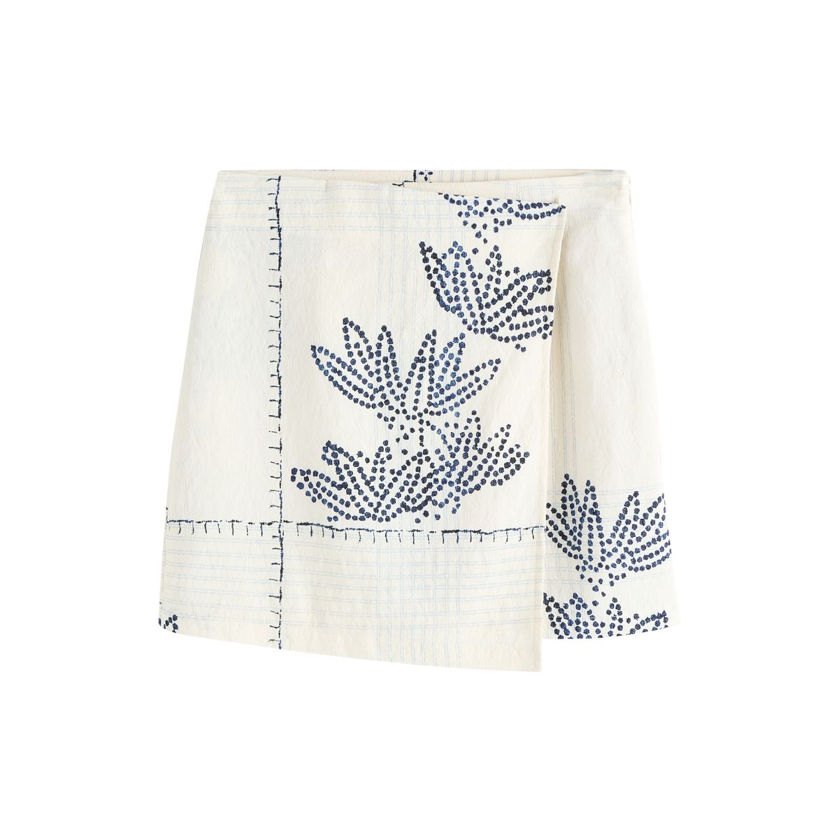 Jupe courte portefeuille à imprimé palmier blanc/bleu marine, NEXT