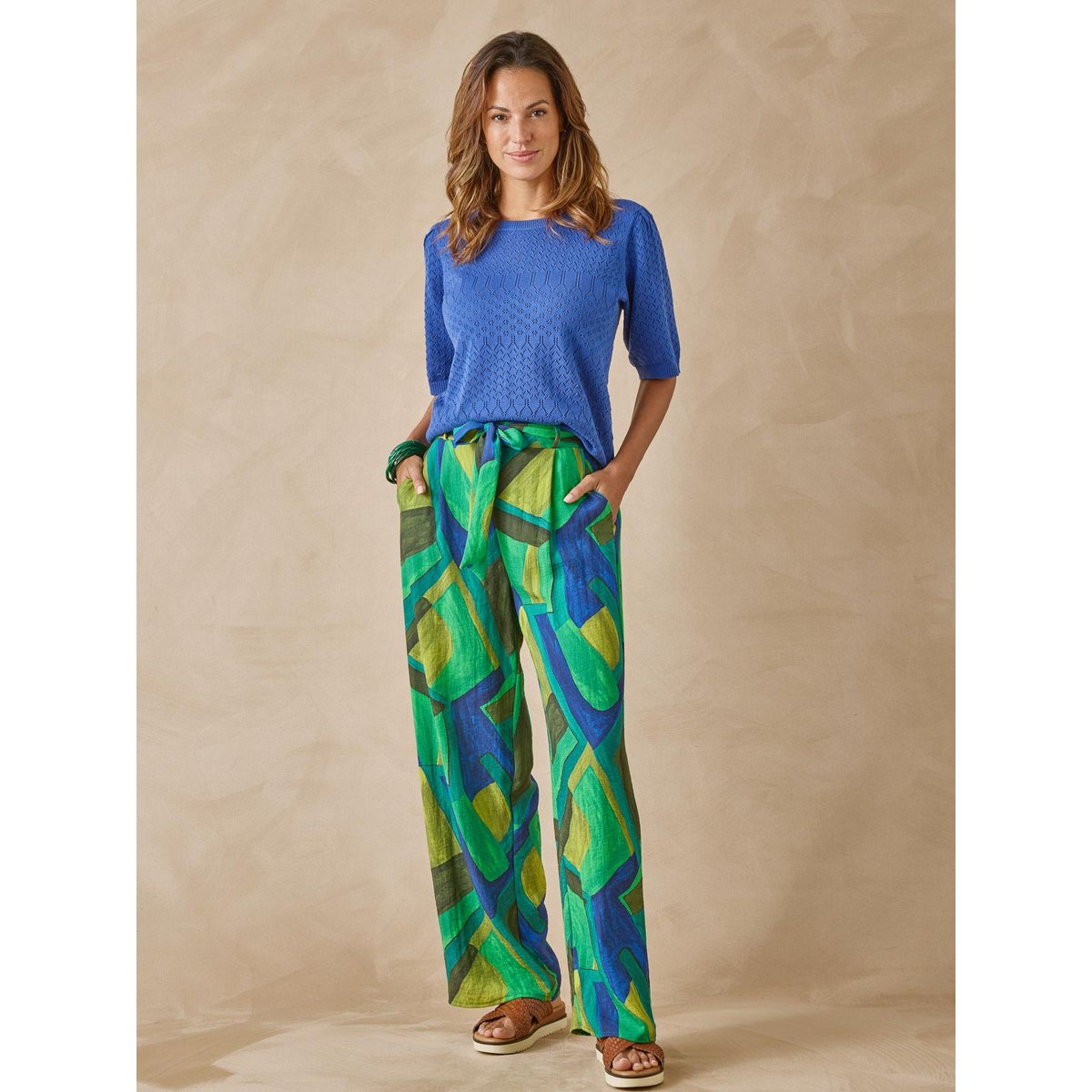 Pantalon large et fluide imprimé vert, DAXON